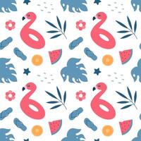 Hand Drawn Seamless Pattern for Summer Season with Beach Accessories in Cute Cartoon Style vector