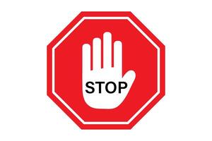 Red Octagon Stop Sign with White Hand Symbol. Stop Hand Symbol for Prohibited Activities. vector