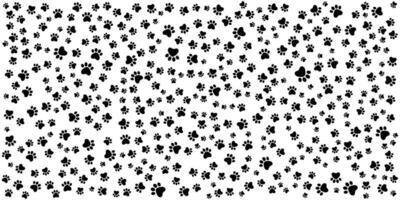 Pattern of black cat or dog paw prints on white background. vector