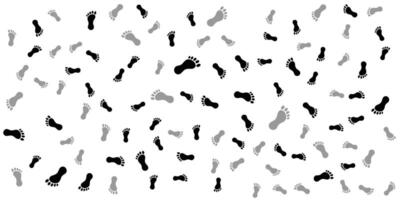 Pattern of Black and Grey Footprints on White Background. vector
