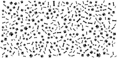 Cute Dog Paw Prints and Bones Pattern on White Background. vector
