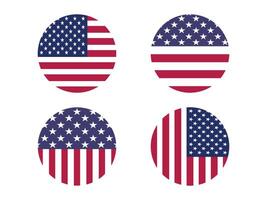 Circular US Flag Designs. USA American Flag Circle Label on White Background. vector