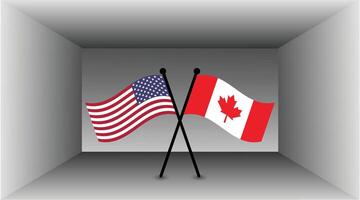 Crossed American and Canadian Flags in a Neutral Setting. Correct Proportion Banner Design. vector
