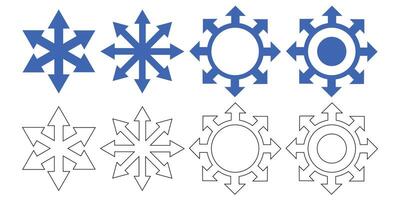 Arrow icon sign directional symbol designed with radiating arrows. vector