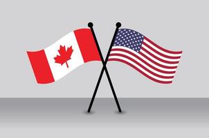 Crossed Canadian and American Flags Illustrate Partnership. Correct Proportion Banner Design. vector