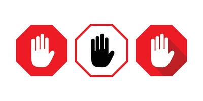 Red Octagonal Stop Sign with Hand Icons for Safety Warnings. No Entry Stop Hand Symbol for Prohibited Activities. vector