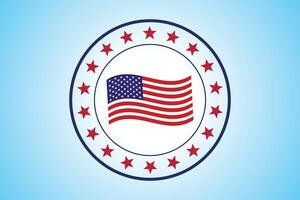 Round frame american waving flag Emblem the fourth of july with stars on Light Blue Background. vector