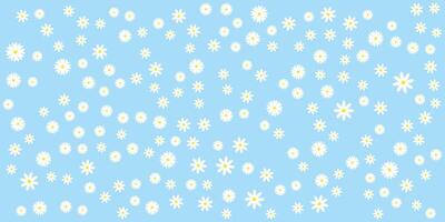 Delicate Daisies Flower Pattern on Light Blue Background. vector