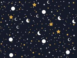 Charming Night Sky Pattern with Stars and Moons. vector