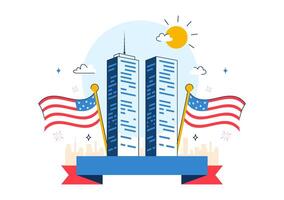 Never Forget 911 Illustration with Flag and Memorial Symbol in Flat Style vector