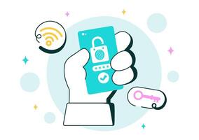 Flat Style WiFi Encryption with Mobile Devices and Safe Browsing Elements vector