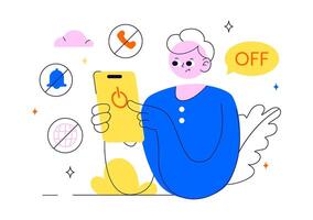 Unplugging from Technology Illustration with Outdoor Adventures and No WiFi vector