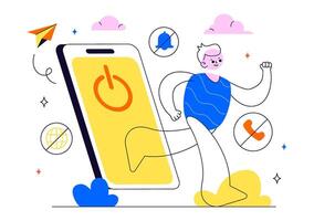 Screen Time Limit Concept with Characters Taking a Break from Digital World vector