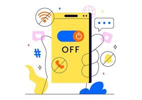 Minimal Digital Usage Design with People Enjoying Offline Life in Cartoon Style vector