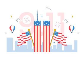United States Patriot Day Illustration Showing 9 11 Remembrance with Flat Style Background vector