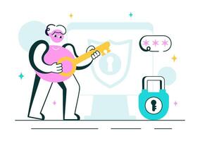Illustration of WiFi Protection System with Secure Access, Password, and Firewall Elements vector