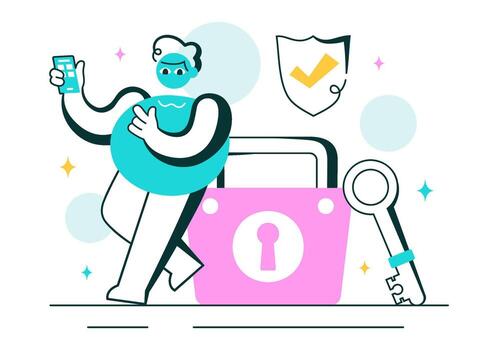 WiFi Router Security Illustration with Lock, Signal Icons, and Network Shield vector