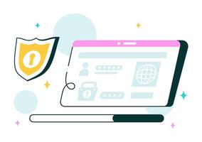 Internet Protection Illustration Showing Password Lock, Safe Network, and Cyber Security vector