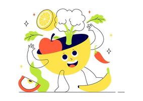 Whole Food Diet and Holistic Wellness Illustration in Cartoon Background Style vector