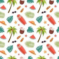 tropical pattern with palm trees and surfboards vector