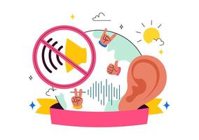 Awareness Poster for Deaf Day with Ear Checkup and Audiology Equipment in Flat Style vector