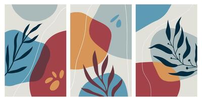 Contemporary art poster collection in pastel colors. Abstract paper cut geometric elements and strokes, leaves and dots. Great design for social media, postcards and prints. abstract poster vector