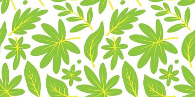 Seamless green leaves set. Hand drawn illustration. Elements for design. Seamless pattern for factory design vector