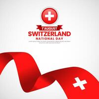 Switzerland national day greeting card, square banner background with warving ribbon flag vector