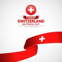 Switzerland national day greeting card, square banner background with warving flag vector