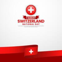 Switzerland national day greeting card, square banner background with ribbon flag vector