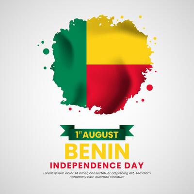 Benin independence day with Grunge brush painted flag style for square banner background