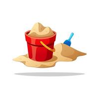 Sand in red bucket and blue scoop isolated on white background vector