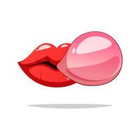 Lips and bubble gum isolated on white background. vector