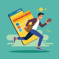 illustration of a businessman running with a briefcase, symbolizing a boy's concept of success and work vector