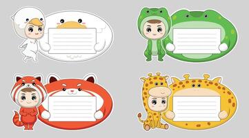 Cartoon animals holding blank message templates vector