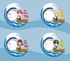 Pirate ship character labels for children vector