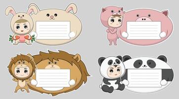 Cute animal characters with blank signs vector