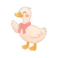 Cute duck with pink bow in cozy countryside vector