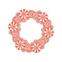 Swirl peppermint candy Christmas wreath in festive round layout vector