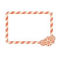 Candy cane Christmas frame with swirl decoration in corner vector