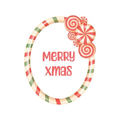 Candy cane Christmas poster with swirl corner and Merry Xmas text