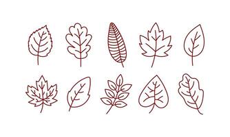 autumn Autumn Leaf Outline Icon Set in Red on White vector