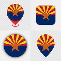 Set of Arizona State Flag Icons and Map Pins. vector