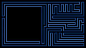 Blank square frame at left area with blue neon lighting lines pattern on black background. vector
