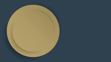 Double 3D yellow circle plate paper cut style on the left of blue background graphic illustration have blank space. vector