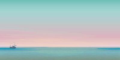 Ocean view with a ship sailing vector