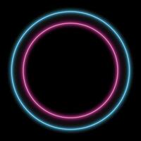 Pink and blue neon lighting circle frame on black square background graphic illustration. vector