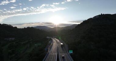 Aerial view on highway bridge in the Italian mountains video