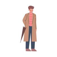 Smiling Man with Umbrella Walking Along the Street Illustration vector