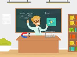Teacher presenting science concepts energetically vector